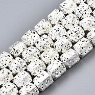 Electroplated Natural Lava Rock Beads Strands, Hexagon, Bumpy, Silver Plated, 8x7.5x6.5mm, Hole: 1.2mm, about 50pcs/strand, 15.35 inch~15.75 inch(39cm~40cm)(G-T114-65S)