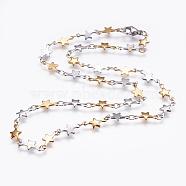 304 Stainless Steel Chain Necklaces, with Lobster Claw Clasps, Star, Golden & Stainless Steel Color, 17.7 inch(45cm)(STAS-P164-27GP)