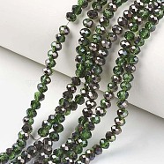 Electroplate Transparent Glass Beads Strands, Half Black Plated, Faceted, Rondelle, Green, 4x3mm, Hole: 0.4mm, about 123~127pcs/strand, 16.5~16.9 inch(42~43cm)(EGLA-A034-T4mm-P03)