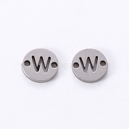 201 Stainless Steel Links, Laser Cut, Flat Round with Letter, Letter.W, 6x6x1mm, Hole: 0.8mm(STAS-R112-01W)