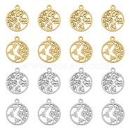 16Pcs 4 Style 304 Stainless Steel Textured Pendants, Hollow, Flat Round with Butterfly & Flower, Mixed Color, 20x17.5x2mm, Hole: 1.4mm, 4pcs/style(STAS-DC0013-03)
