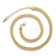 304 Stainless Steel Mesh Chains Necklace for Men Women, Golden, 15.75 inch(40cm)(NJEW-N052-03LG)