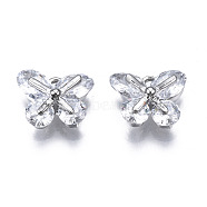 Brass Inlaid Clear Cubic Zirconia Charms, Butterfly, Platinum, 9x9.5x5mm, Hole: 1.2mm(ZIRC-S069-019P)