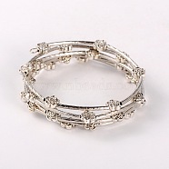 Brass Tube 5-Loops Wrap Bracelets, with Tibetan Style Flower Beads, Antique Silver, 51mm(BJEW-JB01704-01)