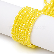 Electroplate Glass Beads Strands, Opaque Solid Color, AB Color Plated, Faceted, Rondelle, Yellow, 2.3~2.7x2mm, Hole: 0.4mm, about 150~170pcs/strand, 11 inch(27.5cm)(EGLA-A034-P1mm-B03-A)