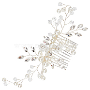 Fashionable Wedding Alloy Rhinestone Hair Combs, with Plastic Imitation Pearl, Bridal Tiaras, Silver, 62x135x16mm(AJEW-WH0291-29)