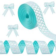 Polyester Grosgrain Glitter Ribbon, with Paillette/Sequins Beads, Shell Pattern, Sky Blue, 1 inch(25mm)(OCOR-BC0001-10)