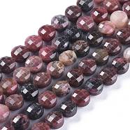 Natural Rhodonite Beads Strands, Faceted, Flat Round, 8.2~8.5x6mm, Hole: 1mm, about 48pcs/strand, 15.43 inch(39.2cm)(G-E560-U01)