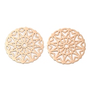 Long-Lasting Plated Brass Filigree Joiners, Etched Metal Embellishments, Flat Round with Flower, Light Gold, 18x0.3mm, Hole: 1.5mm(KK-K336-13KCG)