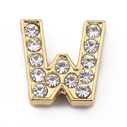 Alloy Slide Charms, with Crystal Rhinestone, Letter, Letter.W, W: 12x12x4.2mm, Hole: 2x8mm(PALLOY-WH0070-30W)