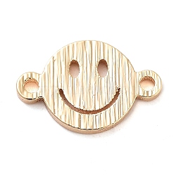 Brass Laser Cut Smiling Face Connector Charms, Textured Links, Real 18K Gold Plated, 7x10.5x1mm, Hole: 1mm(KK-U028-05G)