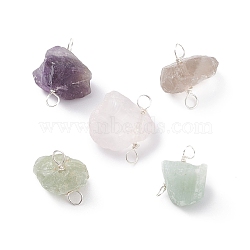 Natural Gemstone Connector Charms, with Eco-Friendly Golden Tone Copper Wire Wrapped, Nuggets, Silver, 16~22x12~16.5x6.5~13mm, Hole: 2.6~3.3mm(PALLOY-JF01390-02)