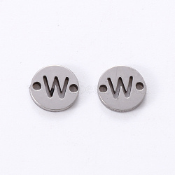 Tarnish Resistant 201 Stainless Steel Links, Laser Cut, Flat Round with Letter, Letter.W, 6x6x1mm, Hole: 0.8mm(STAS-R112-01W)