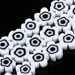 Handmade Lampwork Beads Strands, Flower with Evil Eye, Snow, 10~13x10~13x3~4.5mm, Hole: 0.9mm, about 36~37pcs/strand, 15.35 inch~15.94 inch(39~40.5cm)(LAMP-N023-002B-03)