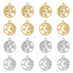 16Pcs 4 Style 304 Stainless Steel Textured Pendants, Hollow, Flat Round with Butterfly & Flower, Mixed Color, 20x17.5x2mm, Hole: 1.4mm, 4pcs/style(STAS-DC0013-03)