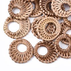 Handmade Reed Cane/Rattan Woven Linking Rings, For Making Straw Earrings and Necklaces,  Ring, BurlyWood, 35~50x35~50x4~6mm, Inner Diameter: 17~23mm(X-WOVE-Q075-01)