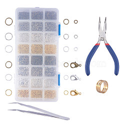 DIY Jewelry Making Kits, Jump Rings, Brass Lobster Claw Clasps, Bent-nose Jewelry Pliers, Beading Tweezers, Mixed Color(DIY-PH0006-05)