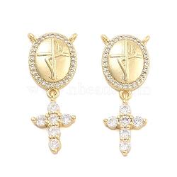 Brass Pave Cubic Zirconia Pendants, Golden, Cross, 28x11x4mm, Hole: 1mm(KK-U009-09D-G)