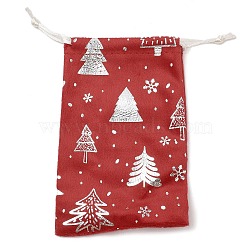 Silver Stamping Christmas Velvet Storage Bags, Drawstring Bags, Rectangle, Red, Christmas Tree, 16x10x0.01cm(ABAG-Q053-01A-02C)