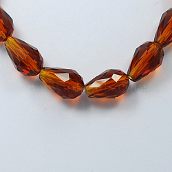 Glass Beads Strands, Faceted, teardrop, Saddle Brown, 15x10mm, Hole: 2mm, about 48pcs/strand, 27.56 inch(70cm)(X-GLAA-R024-15x10mm-5)