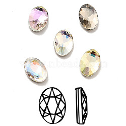 K9 Glass Rhinestone Cabochons, Flat Back & Back Plated, Faceted, Oval, Mixed Color, 8x5.5x2.7mm(RGLA-F067-B)