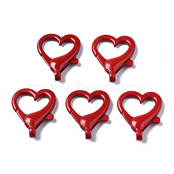 Spray Painted Eco-Friendly Alloy Lobster Claw Clasps, Cadmium Free & Nickel Free & Lead Free, Heart, Red, 26x22x5.5mm, Hole: 2mm(PALLOY-T080-05G-NR)