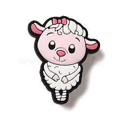 Cartoon Animal Silicone Beads, Pink, Alpaca, 29.5x25x9mm, Hole: 2mm(SIL-S007-01E)