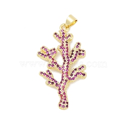 Brass Micro Pave Cubic Zirconia Pendants, Branch, Lead Free & Cadmium Free, Long-Lasting Plated, Real 18K Gold Plated, 38.5x20.5x3mm, Hole: 4x3.5mm(KK-H203-04G)