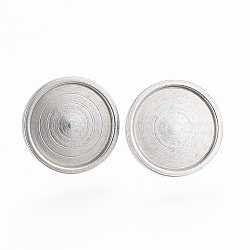 Tarnish Resistant 304 Stainless Steel Stud Earring Findings, Flat Round, Stainless Steel Color, Tray: 12mm, 13x14x2mm, Pin: 0.8mm(STAS-H410-07P-A)