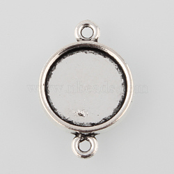 Tibetan Style Alloy Cabochon Connector Settings, Cadmium Free & Lead Free, Plain Edge Bezel Cups, Flat Round, Antique Silver, Tray: 14mm, 25x17x2mm, Hole: 2mm(X-TIBE-M022-13AS)