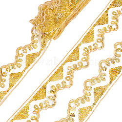 Embroidery Polyester Lace Ribbons, Jacquard Ribbon, with Sequin, Floral Pattern, Gold, 2 inch(50mm), 10 yards/strand(OCOR-WH0060-51)