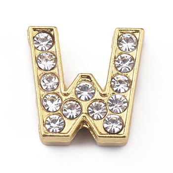 Alloy Slide Charms, with Crystal Rhinestone, Letter, Letter.W, W: 12x12x4.2mm, Hole: 2x8mm