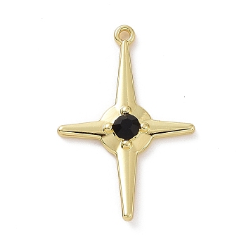 Rack Plating Alloy Black Glass Pendants, Cadmium Free & Lead Free & Nickle Free, Faceted, Star Charms, Light Gold, 34x23x4mm, Hole: 1.4mm
