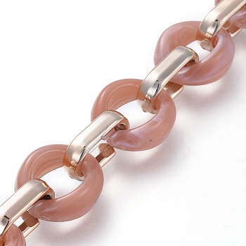 Transparent Acrylic Handmade Cable Chain, Flat Oval, Rosy Brown, 18.5x11.5x4.5mm, about 39.37 inch(1m)/strand