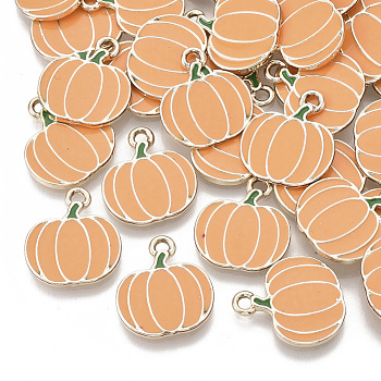 Autumn Theme Alloy Enamel Pendants, Light Gold, Pumpkin, Coral, 18.5x16x2mm, Hole: 2mm