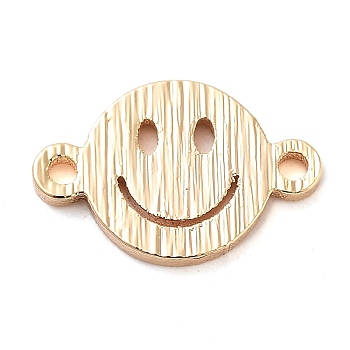 Brass Laser Cut Smiling Face Connector Charms, Textured Links, Real 18K Gold Plated, 7x10.5x1mm, Hole: 1mm