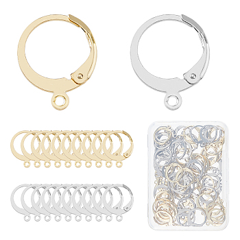 80Pcs 2 Colors 304 Stainless Steel Leverback Earring Findings, with Loop, Mixed Color, 14.5x12.5x2mm, Hole: 1.2mm, 40pcs/color