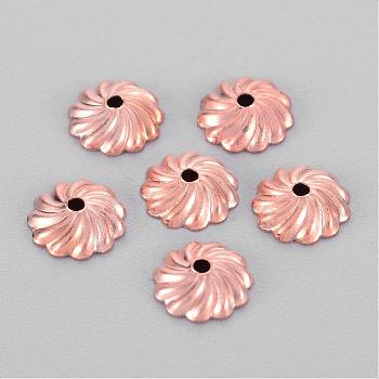 Brass Flower Bead Caps, Rose Gold, 7x2mm, Hole: 1mm, about 99pcs/10g