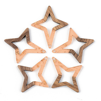 Transparent Resin & Walnut Wood Pendants, with Gold Foil, Star, Dark Salmon, 38x33x3mm, Hole: 2mm