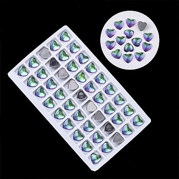 Transparent K9 Glass Cabochons, Flat Back, Heart, Colorful, 10x10x4.5mm, about 45pcs/bag