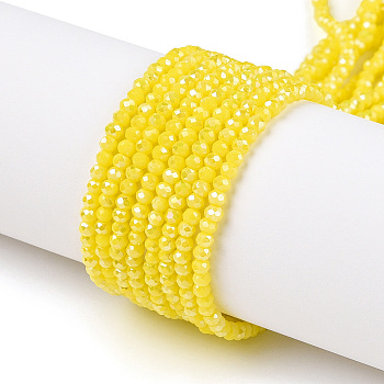 Electroplate Glass Beads Strands, Opaque Solid Color, AB Color Plated, Faceted, Rondelle, Yellow, 2.3~2.7x2mm, Hole: 0.4mm, about 150~170pcs/strand, 11 inch(27.5cm)