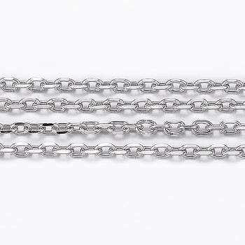 304 Stainless Steel Cable Chains, Diamond Cut Chains, Soldered, Faceted, with Spool, Oval, Stainless Steel Color, 2x1.4x0.4mm, about 65.61 Feet(20m)/roll