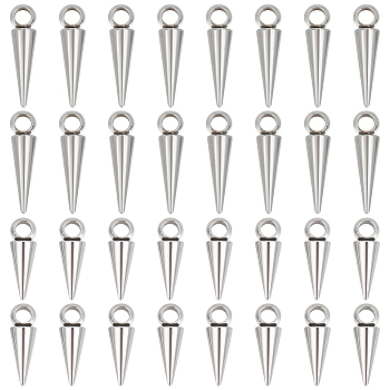 40Pcs 2 Style Titanium Steel Pendants, Cone/Spike Charm, Stainless Steel Color, 15.5~19.5x5mm, Hole: 3mm, 20pcs/style