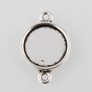 Tibetan Style Alloy Cabochon Connector Settings, Cadmium Free & Lead Free, Plain Edge Bezel Cups, Flat Round, Antique Silver, Tray: 14mm, 25x17x2mm, Hole: 2mm