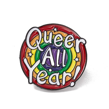 Word Queer All Year Enamel Pin, Electrophoresis Black Plated Alloy Badge for Backpack Clohtes, Word, 27.5x27.5x1.5mm
