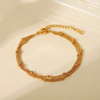 Stainless Steel Multi-Layered Satellite Chain Bracelets for Women, Real 18K Gold Plated, 6-5/8 inch(16.9cm)