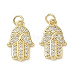 Religion Brass Micro Pave Clear Cubic Zirconia Pendants, Hamsa Hand Charms, Real 18K Gold Plated, 19x12x2mm, Hole: 3.5mm(KK-T085-12G)