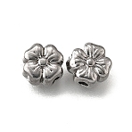 304 Stainless Steel Beads, Flower, Anti-Tarnish, Stainless Steel Color, 6.5x6.5x3mm, Hole: 1.2mm(STAS-V009-04P)