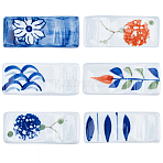 4Pcs 4 Style Porcelain Chopsticks Stand, Rectangle with Pattern, Mixed Color, 67~69x27.5~28.5x11~11.5mm, 1pc/style(DJEW-CP0001-03)