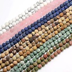 Natural & Synthetic Mixed Stone Bead Strands, Frosted, Round, 6mm, Hole: 1mm, about 63~65pcs/strand, 14.5~15 inch(G-M064-6mm-M)